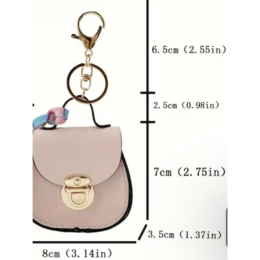 NWT Black Pebbled Mini Saddle Bag Charm Keychain with Twilly Scarf